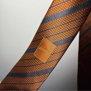 Brioni Men’s Brown 100% Silk Tie Striped Luxury Handmade designer Italy Classic